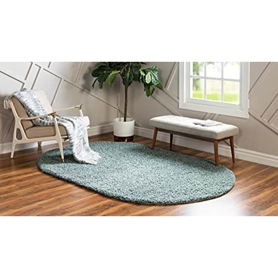 Unique Loom Solo Solid Shag Collection Area Modern Plush Rug Lush & Soft, 5' 0 x 8' 0, Slate Blue for $59