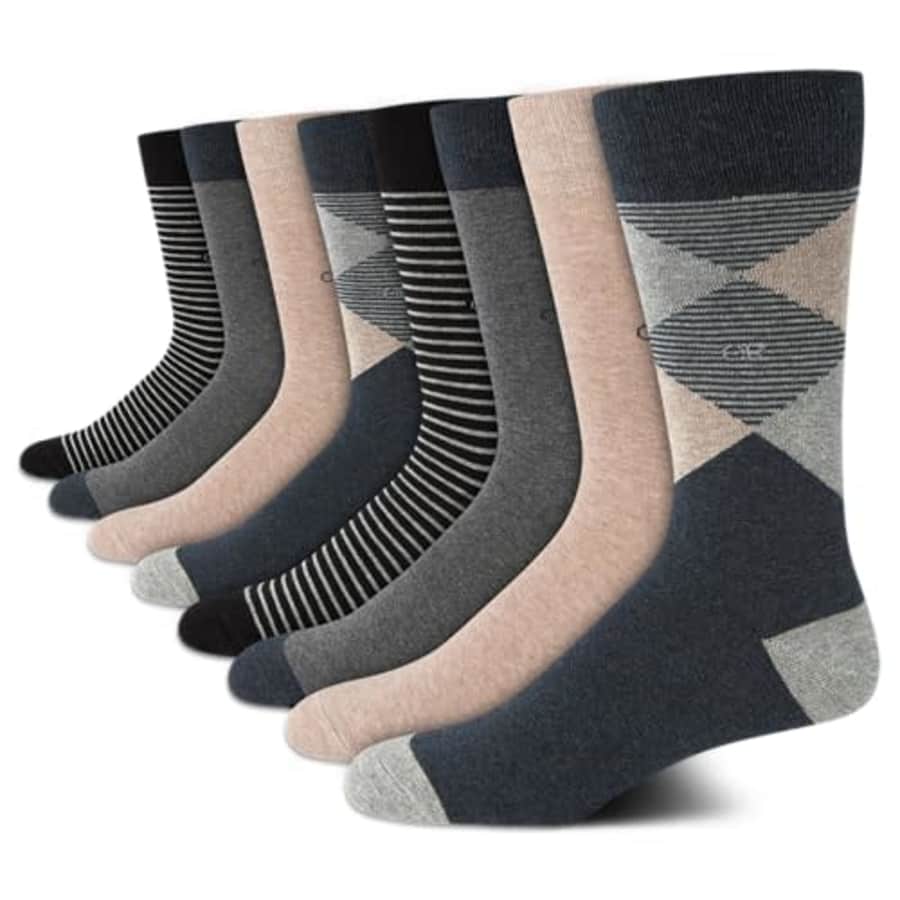 Calvin Klein Men's Dress Socks - Lightweight Cotton Blend Crew Socks (8 Pack), Size 7-12, for $26