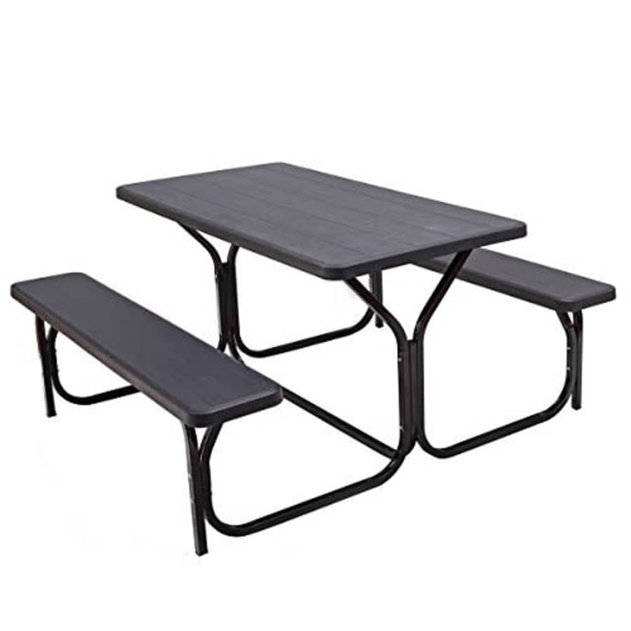 Giantex Picnic Table Bench Set Outdoor Camping All Weather Metal Base Wood-Like Texture Backyard for $156