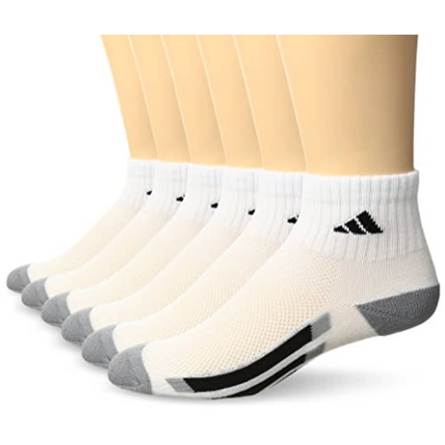 adidas Youth Kids-Boy's/Girl's Cushioned Quarter Socks (6-Pair), White/ Black/ Light Onix, Medium for $16