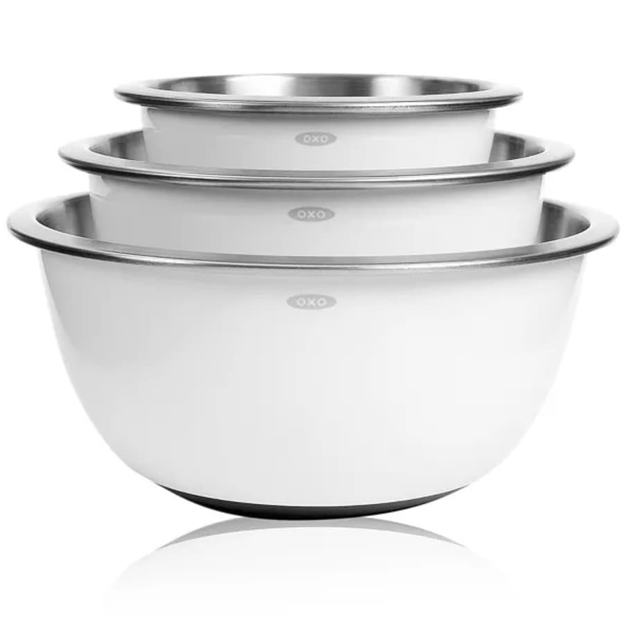 OXO Non-Skid Stainless Steel Mixing Bowls 3-Piece Set for $49 OXO Non-Skid Stainless Steel Mixing Bowls 3-Piece Set for $49