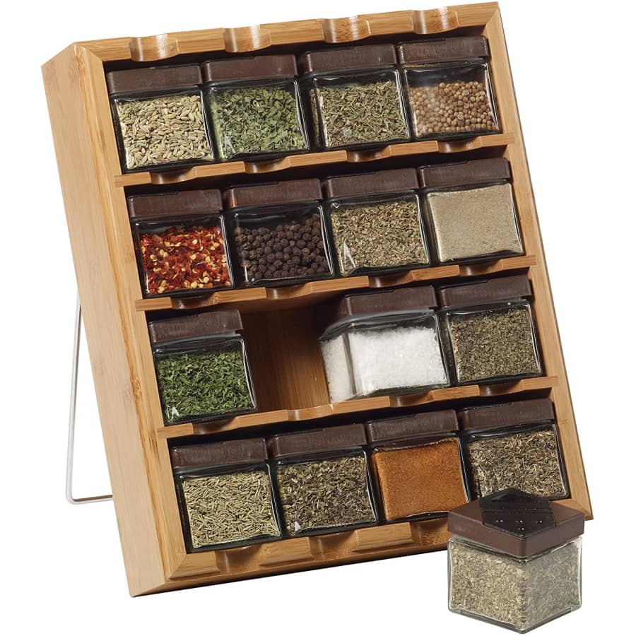 Kamenstein Bamboo Inspirations 16-Cube Spice Rack w/ 5 Years of Spice Refills for $38