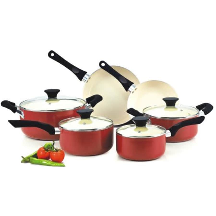 Cook N Home 10 Piece Nonstick Ceramic Coating Cookware Set, Red for $125 Cook N Home 10 Piece Nonstick Ceramic Coating Cookware Set, Red for $125