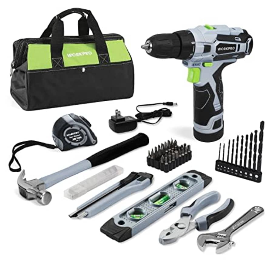 WORKPRO 12V Cordless Drill Driver and Home Tool Kit, Hand Tool Set for DIY, Home Maintenance, for $50 WORKPRO 12V Cordless Drill Driver and Home Tool Kit, Hand Tool Set for DIY, Home Maintenance, for $50