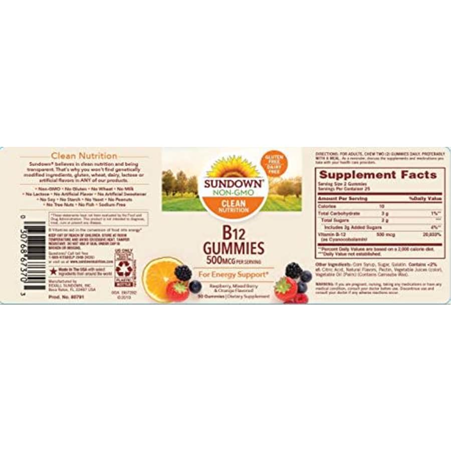 Sundown Vitamin B-12 500 mcg, 50 Gummies (Pack of 3) for $40