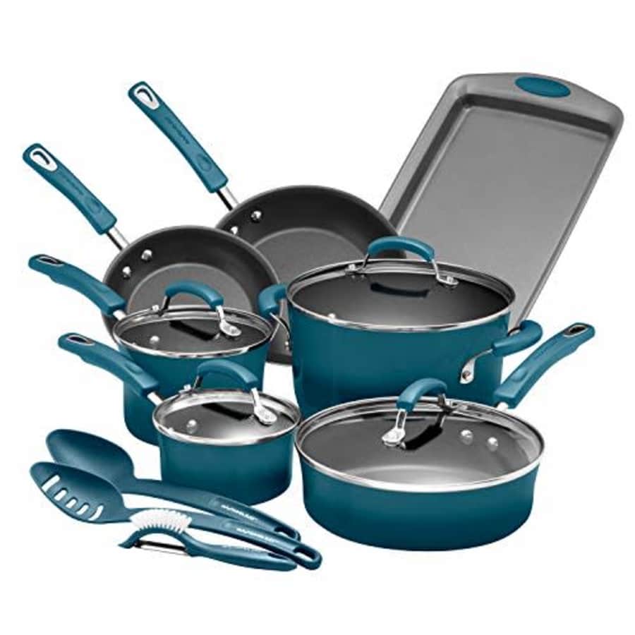 Rachael Ray Brights Nonstick Cookware Pots and Pans Set, 14 Piece, Marine Blue Gradient for $237 Rachael Ray Brights Nonstick Cookware Pots and Pans Set, 14 Piece, Marine Blue Gradient for $237