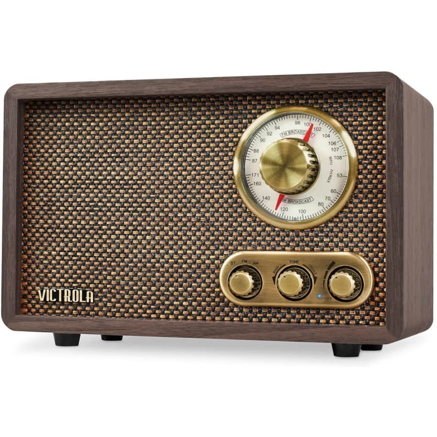 Victrola Retro Wood Bluetooth FM/AM Radio with Rotary Dial for $27