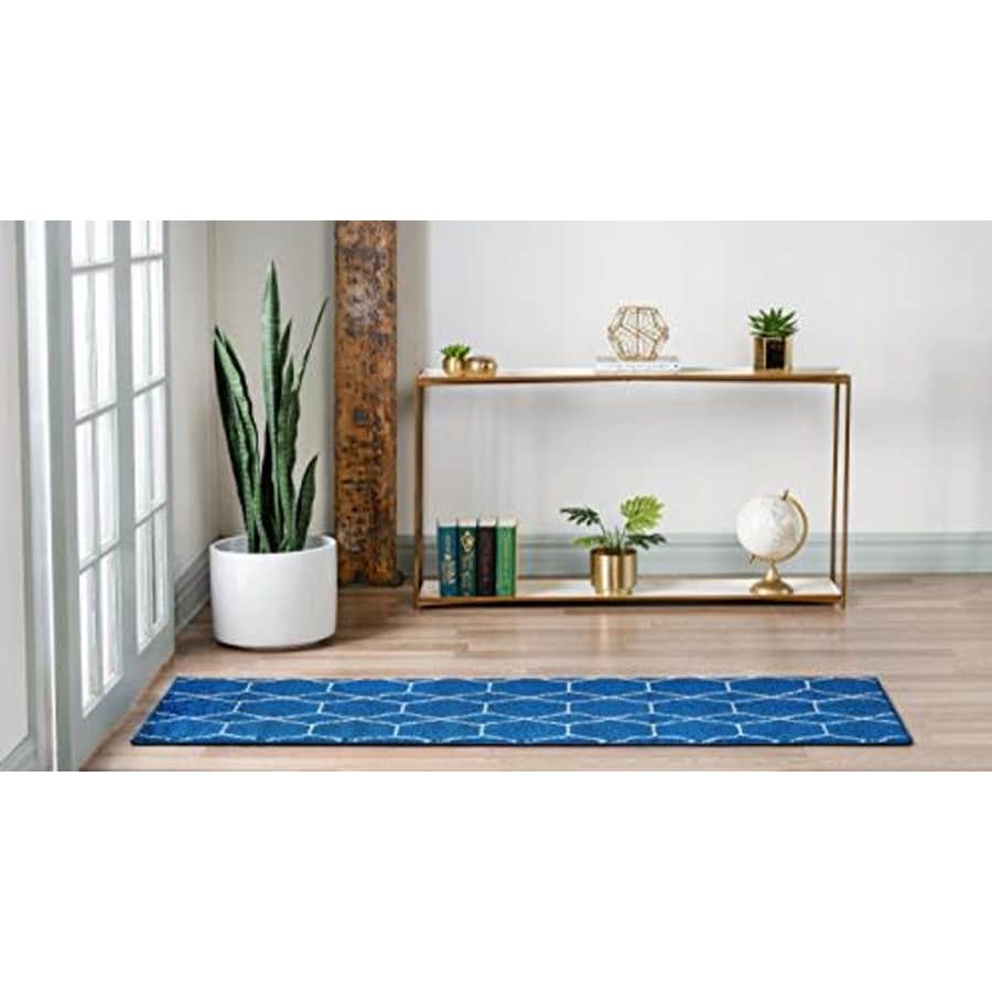Unique Loom Trellis Frieze Collection Lattice Moroccan Geometric Modern Navy Blue Runner Rug (2' 0 for $25