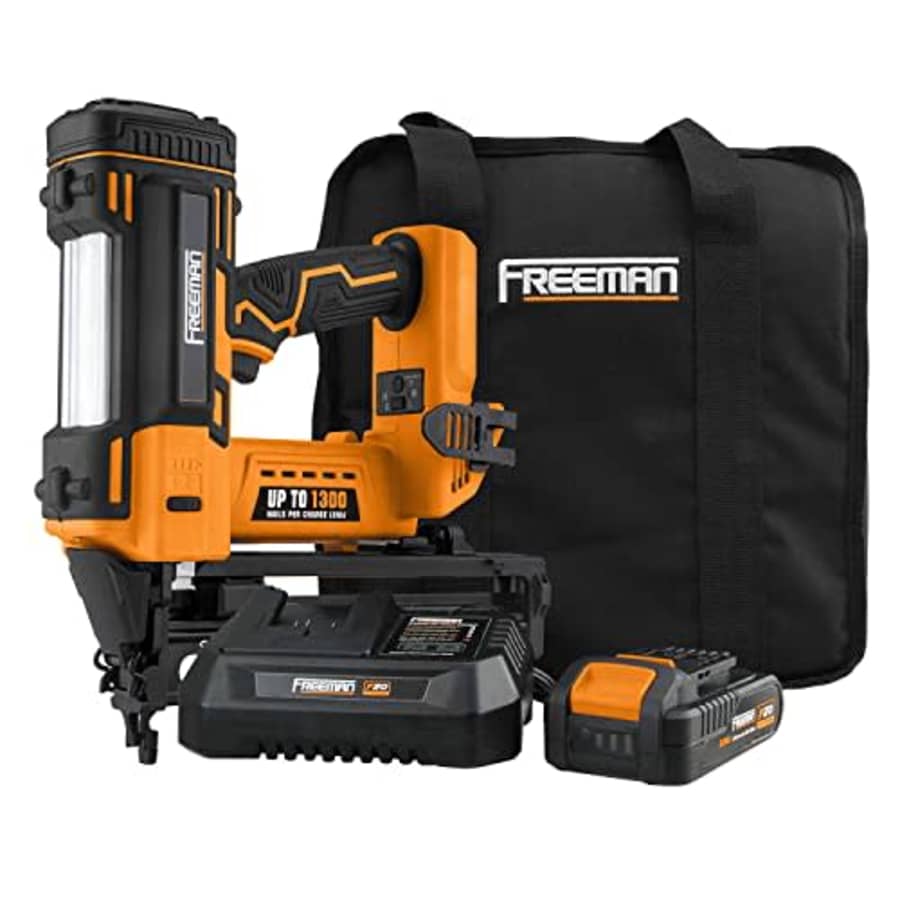 Freeman PE20VFN64 20 Volt Cordless 16-Gauge 2-1/2" Straight Finish Nailer Kit with Lithium Ion for $153 Freeman PE20VFN64 20 Volt Cordless 16-Gauge 2-1/2" Straight Finish Nailer Kit with Lithium Ion for $153