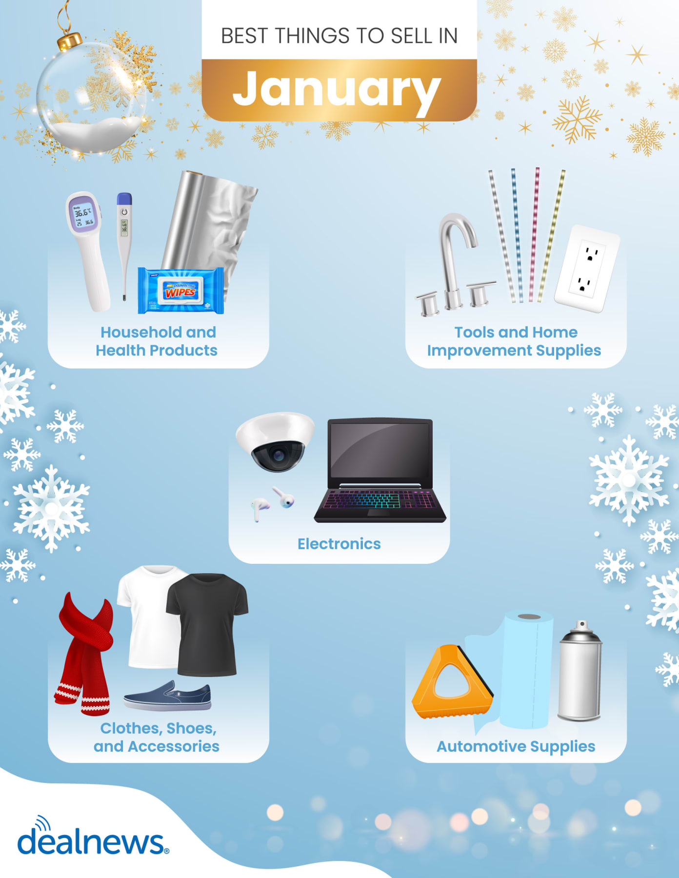 Five of the best things to sell in January shown in infographic.