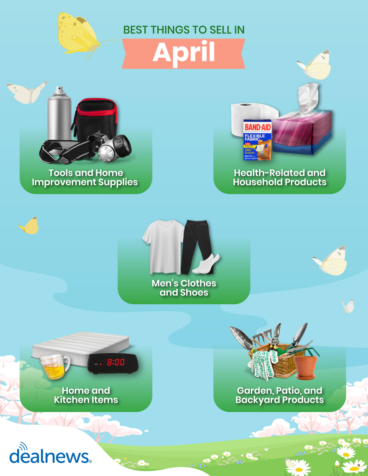 Five of the best things to sell in April shown in infographic.
