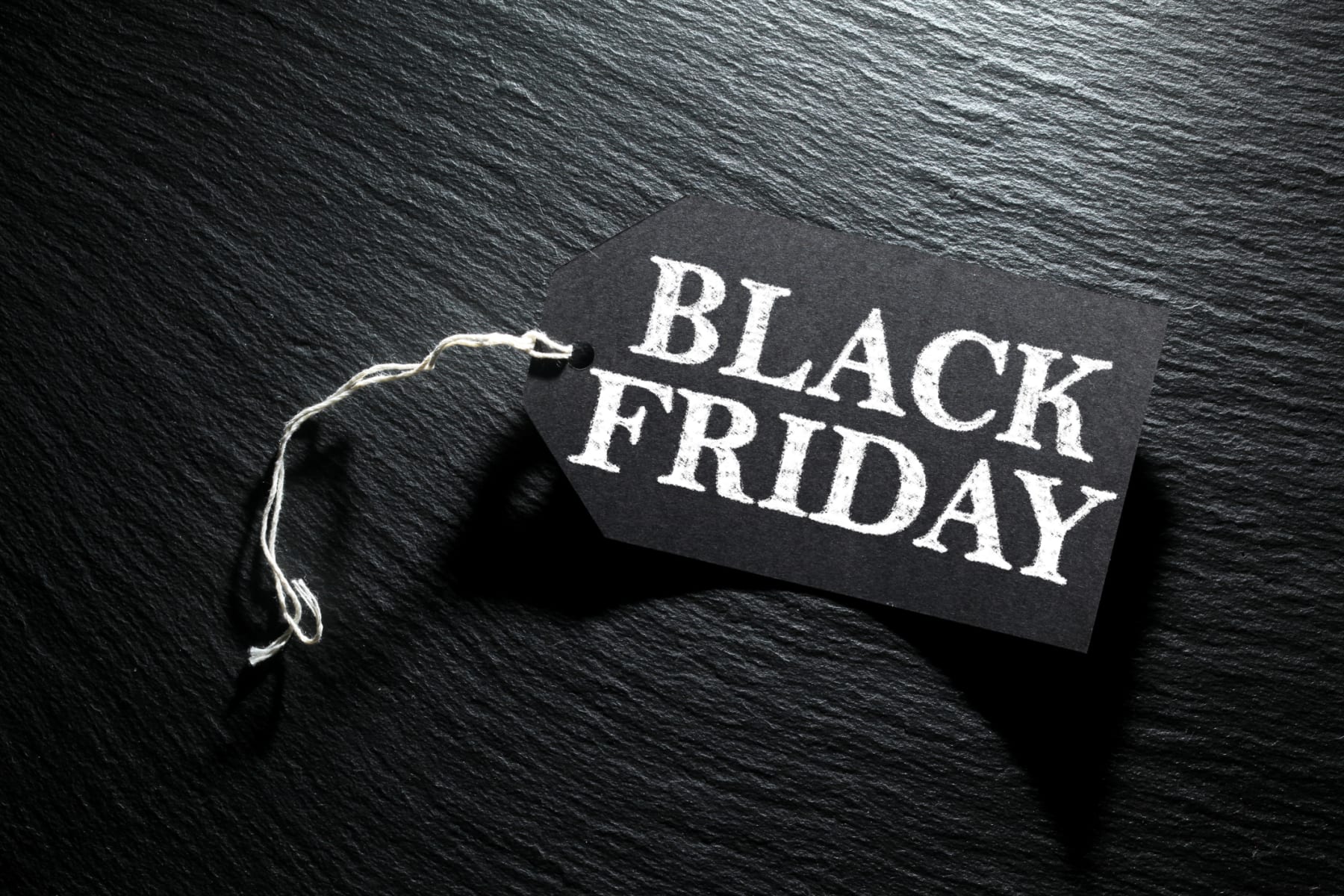 Black Friday tag shown against black background.