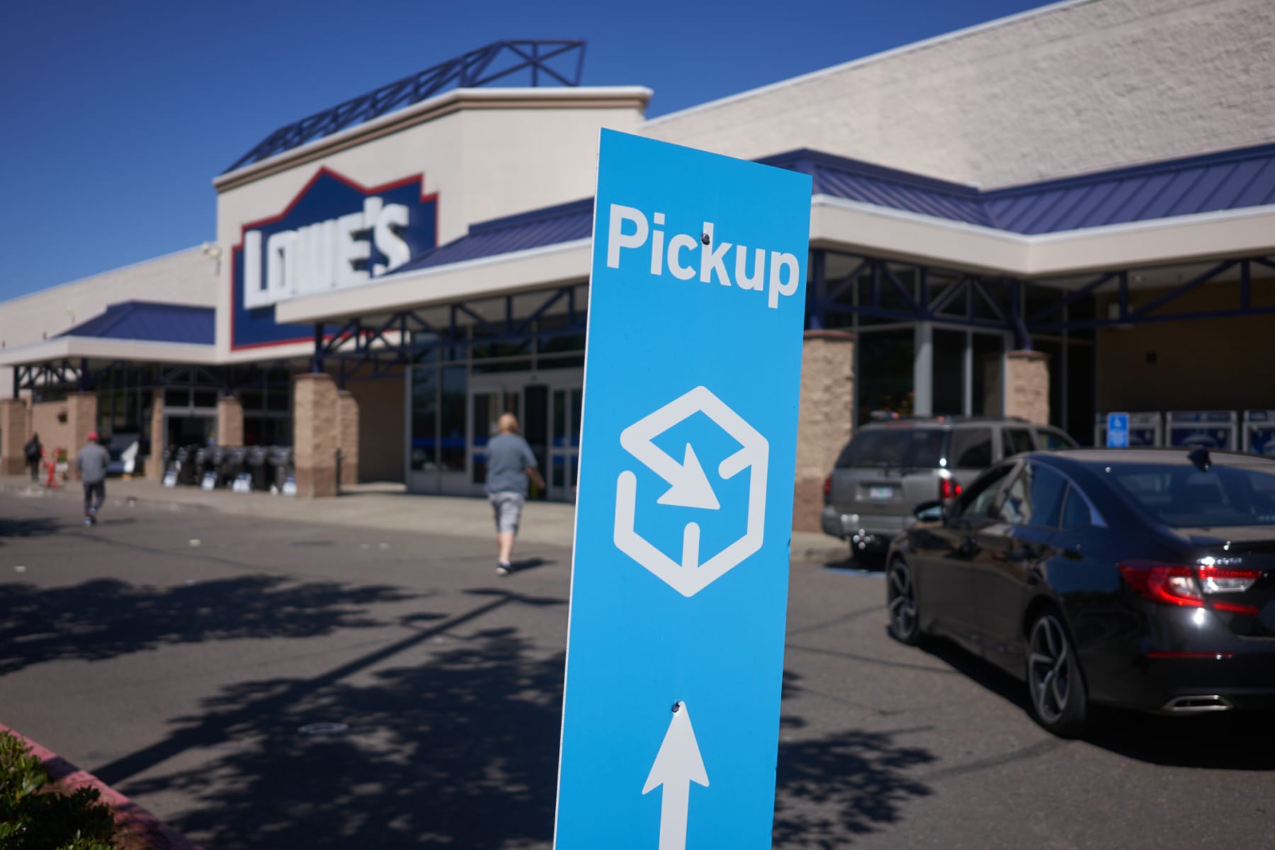 Pickup sign stands outside Lowe's store.