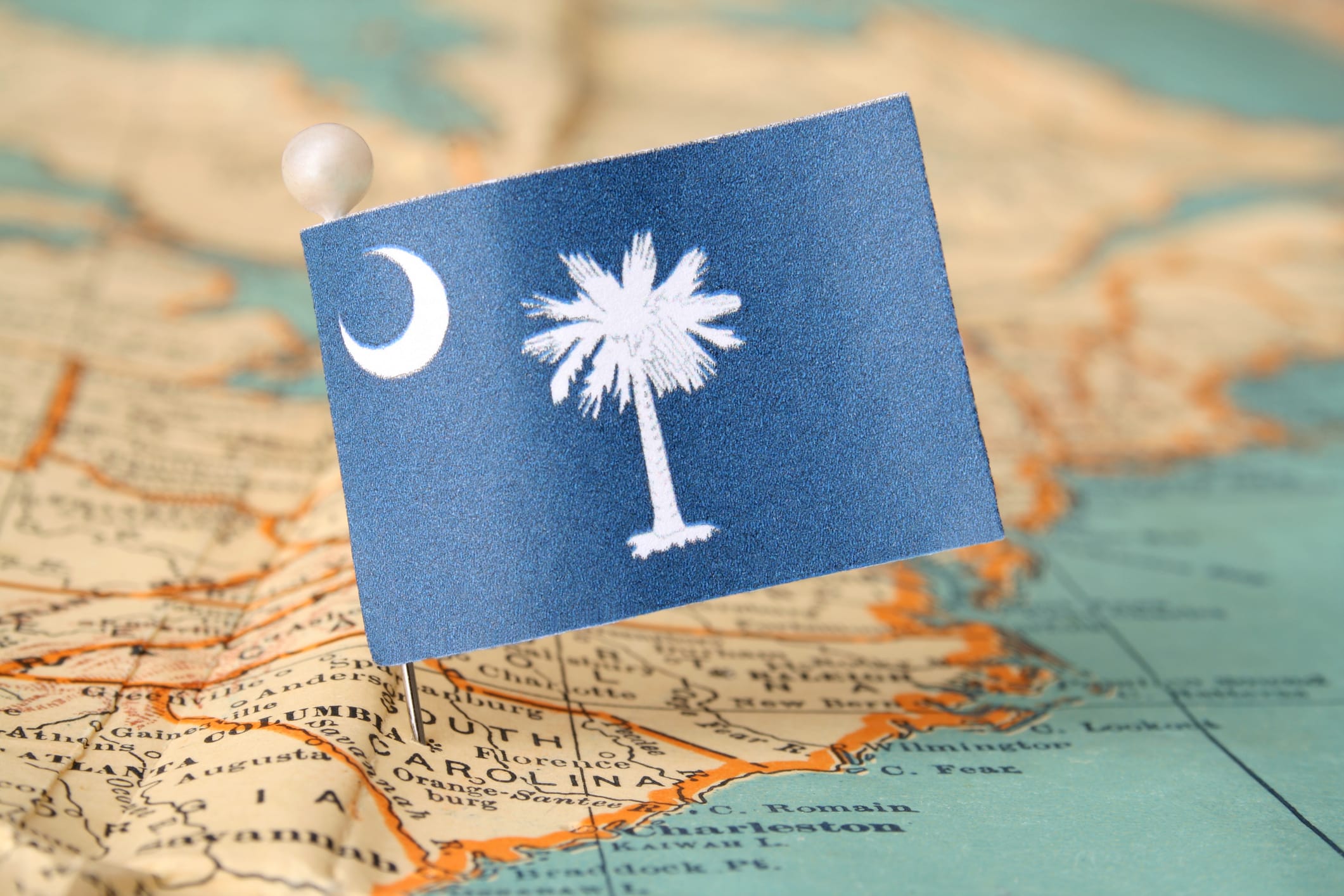 South Carolina flag on a map