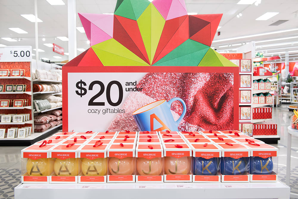 Holiday gifts at Target are displayed in-store.