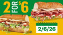 Subway 6" Subs: 2 for $6