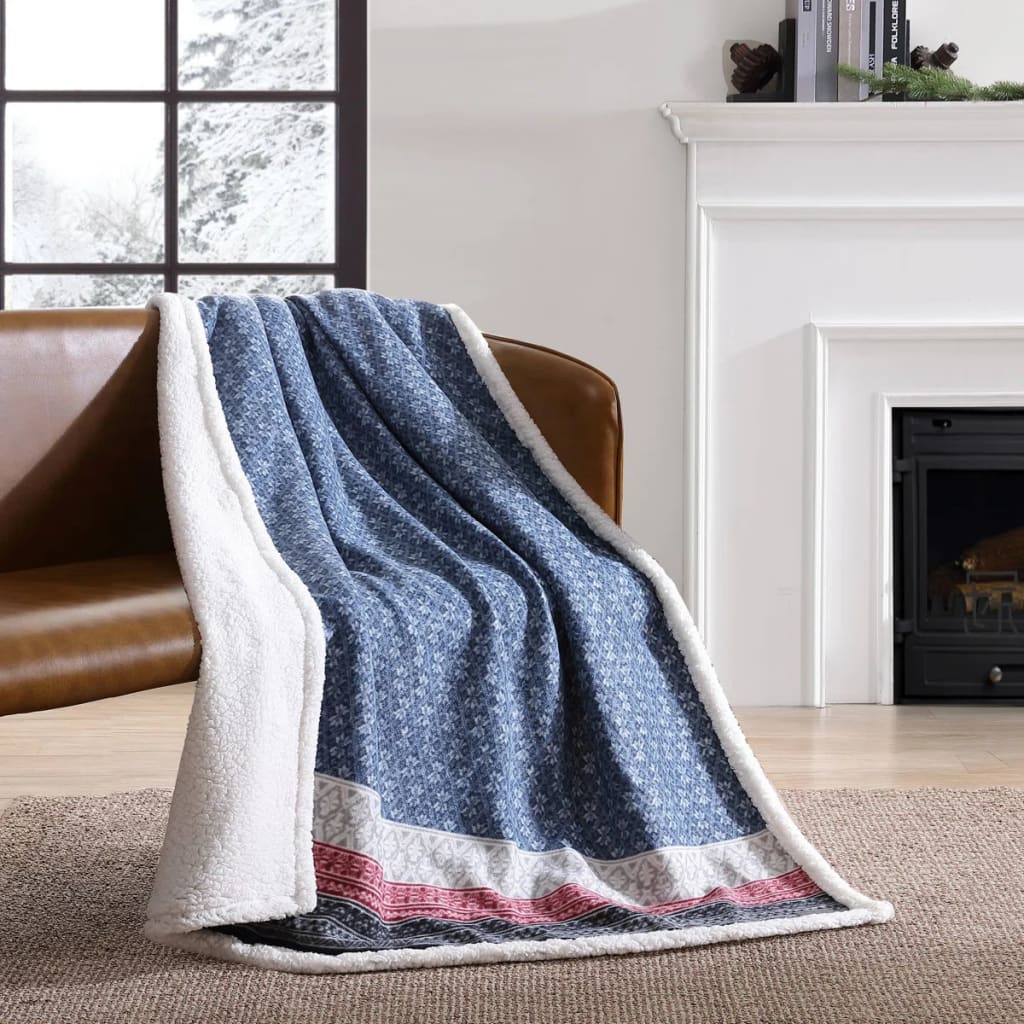 Eddie Bauer Printed Plush Fleece/Sherpa Oversized Throw Blanket
