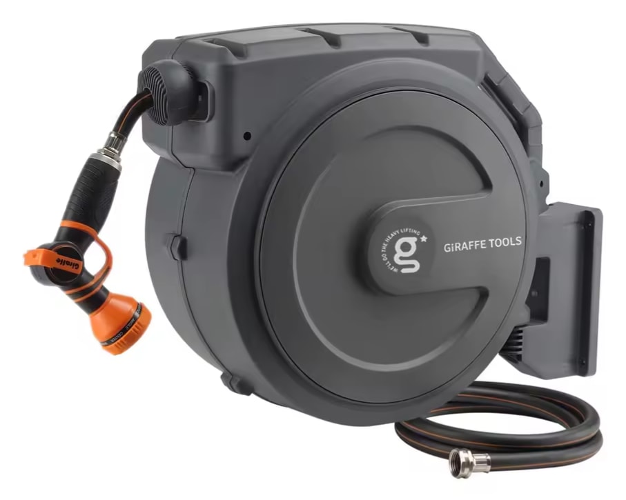 Giraffe Tools 5/8" x 90-Foot Wall Mounted Garden Hose Reel for $85 + free shipping
