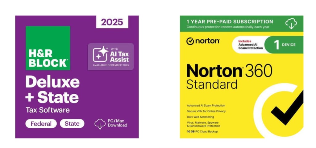 H&R Block Tax Software Deluxe + State 2025 w/ Norton 360 Standard 2026