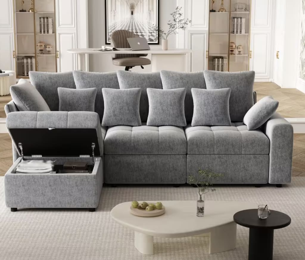 Harper & Bright Designs 96" Modular Sectional Sofa with Storage Ottoman