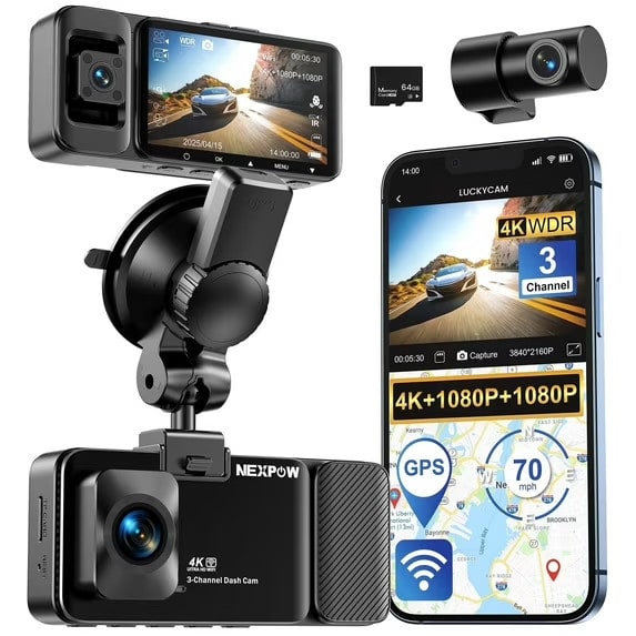 Nexpow 3-Channel 5G WiFi Dash Cam for $72 + free shipping