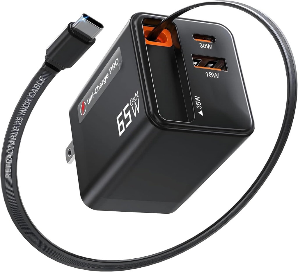 Ulti Charge Pro 65W USBC Retractable Charger 17.99