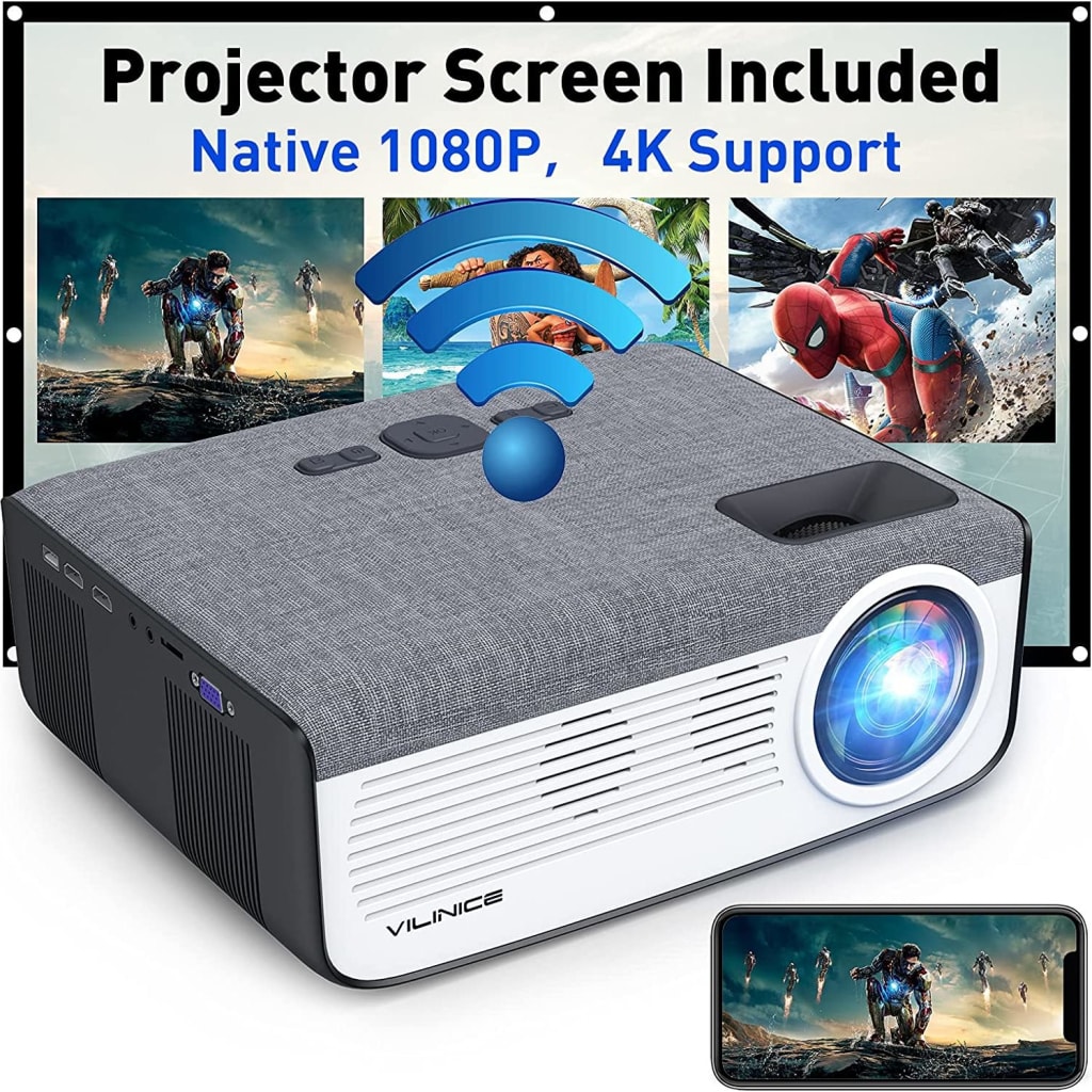 Vilinice 1080p HD 5G WiFi Bluetooth Projector for 130 VL407