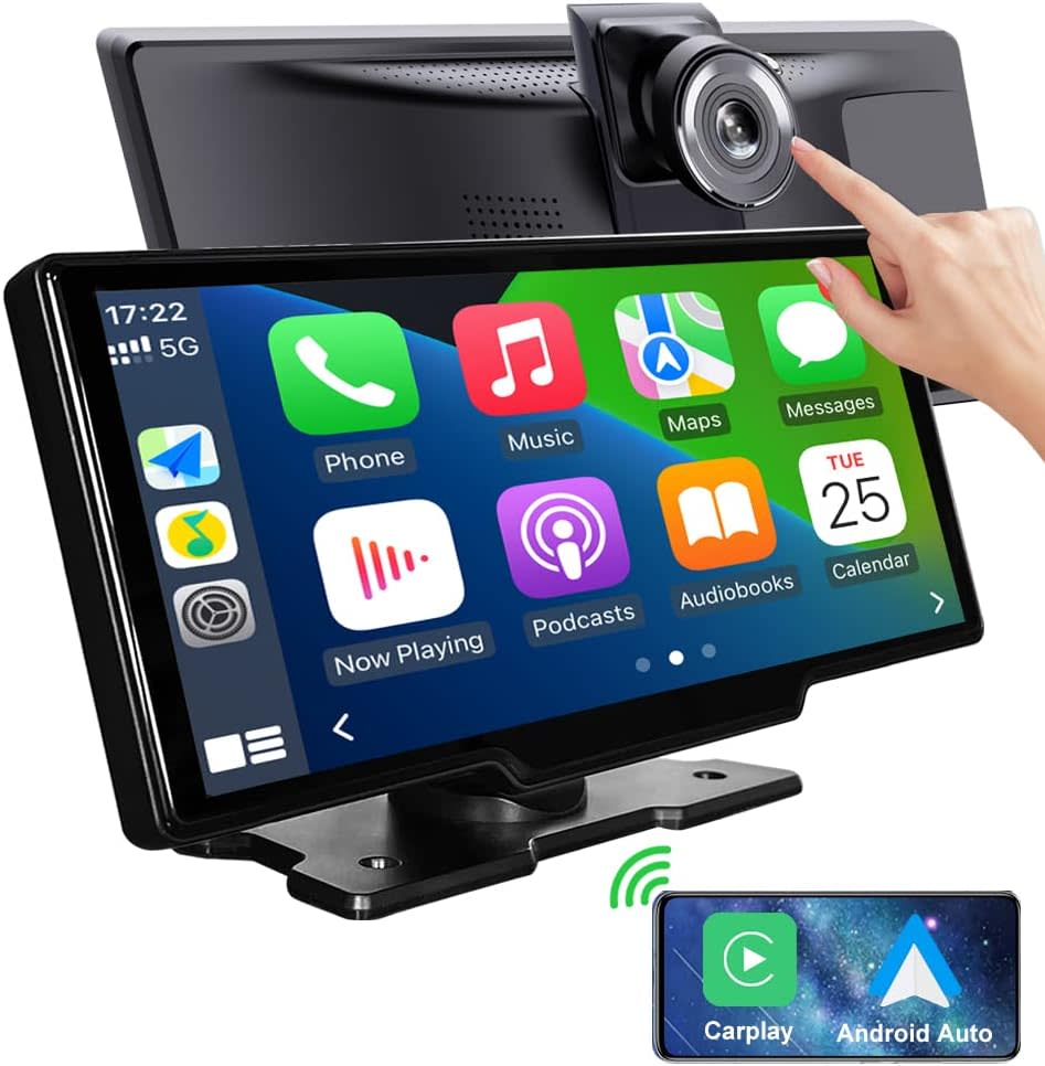 Portable 9.3 Dash Mount Apple CarPlay with 4K Front and Rear 1080P Dash  Cam,Wireless Android Auto Car Play Screen Stereo for Cars, with Backup