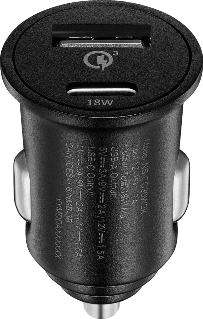 Insignia 18W 2Port USB + USBC Car Charger for 10 NSCC30W2K