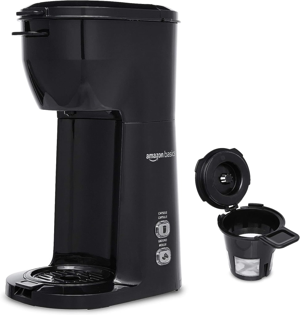 Amazon Basics Compact Dual Brew Single Serve Capsule Coffee Maker for