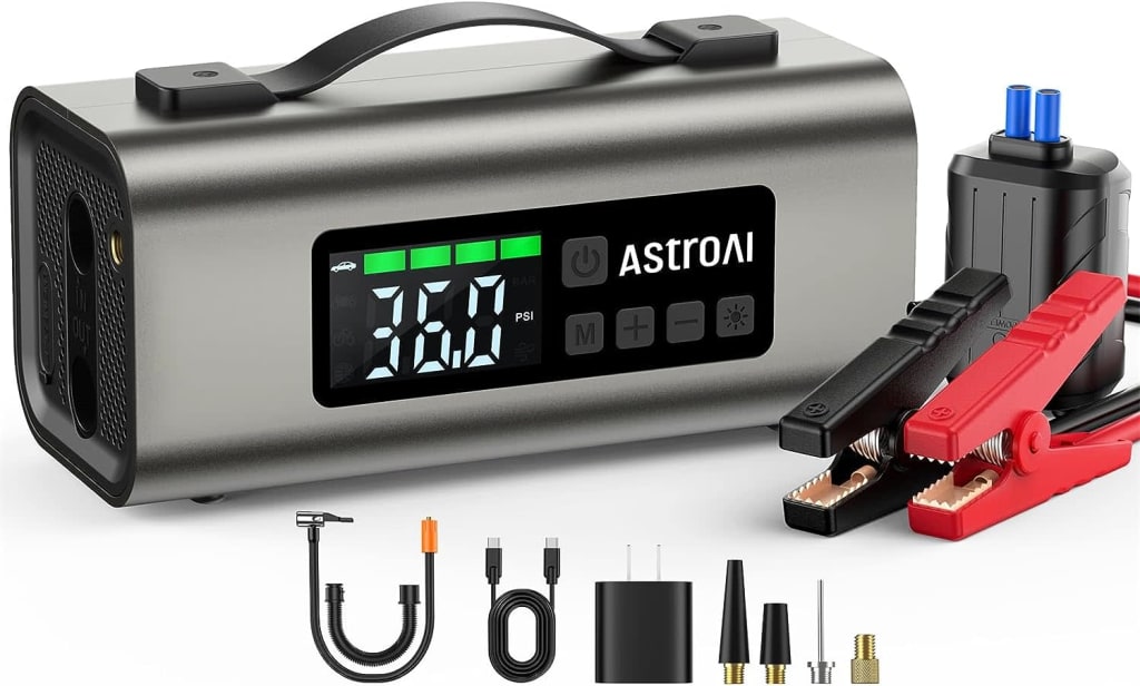 AstroAI Tire Inflator Portable Air Compressor, Cordless Car Tire Pump with  6600 mAh Battery & DC Cord, 150PSI Bike Pump with Dual Values Display for