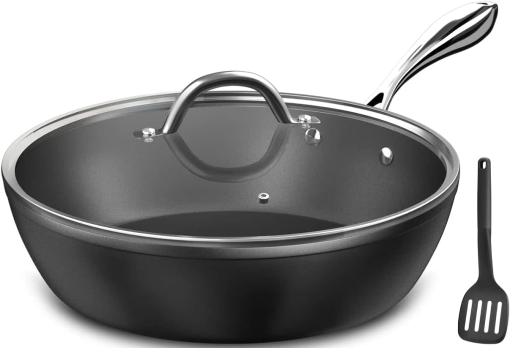 COOKER KING Non-Toxic Nonstick Frying Pan with Lid - 5qt Oven Safe