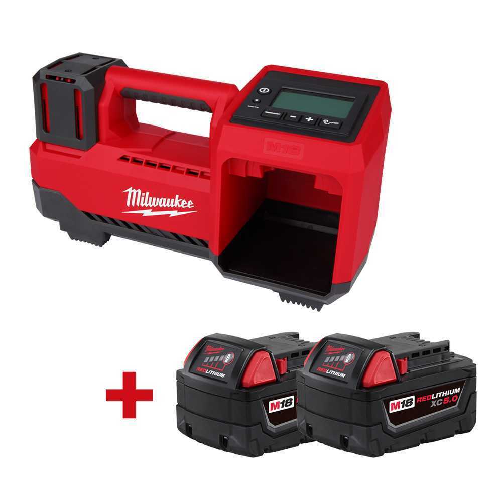 Milwaukee M18 18V Cordless Tire Inflator w/ M18 RedLithium XC5.0 5Ah ...