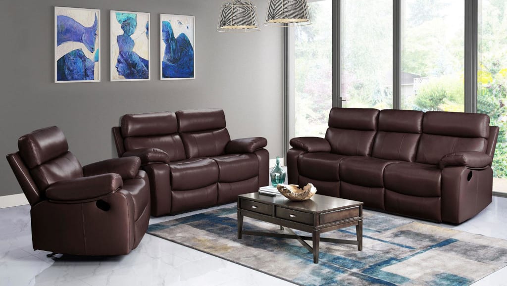 Abbyson Living Strafford TopGrain Leather Reclining 3Piece Furniture