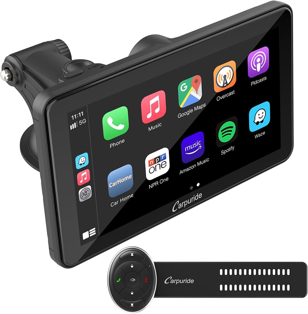 Carpuride W701, Carpuride 7 inch Portable Wireless Apple Carplay & Android  Auto, IPS Touchscreen, Bluetooth 5.0 Audio Hands Free Calling/Mirror