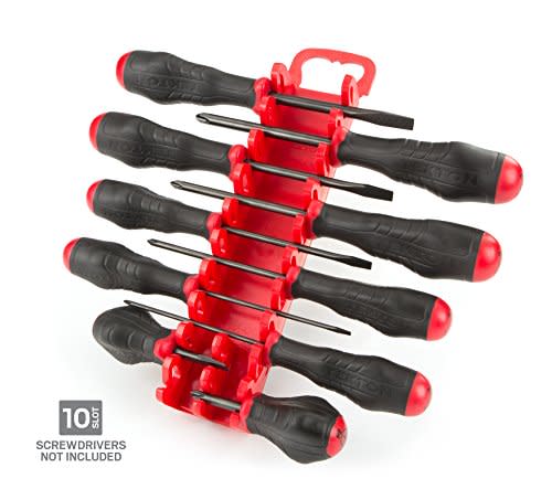 TEKTON 10-Slot Screwdriver Organizer - Red Poly Tool Holder With Stubby Insert