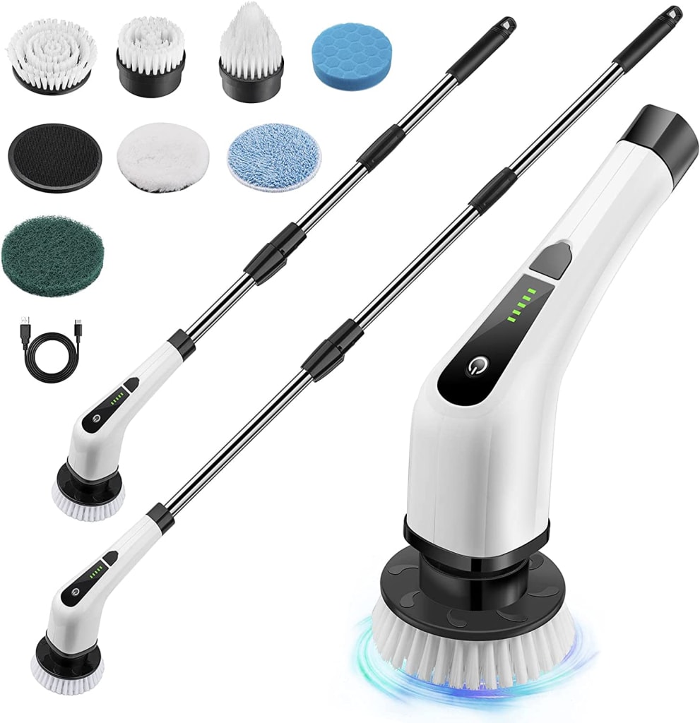 Bomves Cordless Electric Spin Scrubber, Cleaning Brushes For