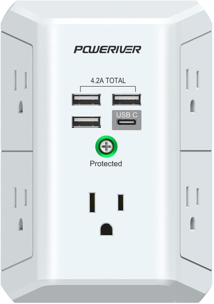 Poweriver MultiPlug USB Wall Outlet Adapter for 12 HR519A