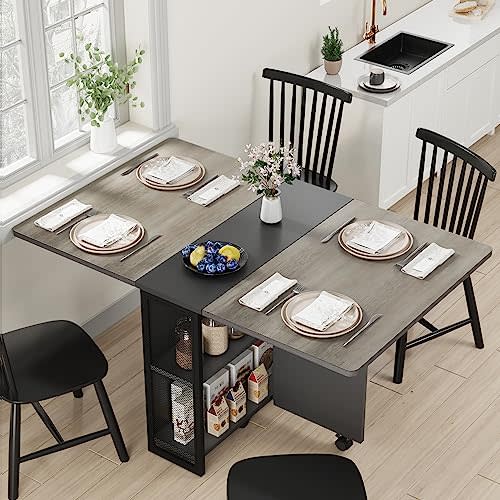 Idealhouse Space Saving Folding Dining Table with 2 Tier Storage ...