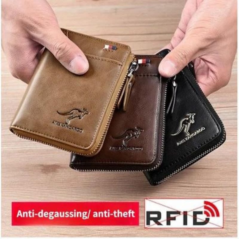Kangaroo Men's RFID Blocking PU Leather Wallet w/ Zipper for $10 for 2 + $6 s&h