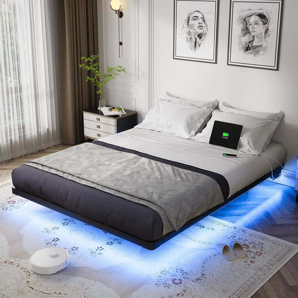 Floating Bed Frame w/ LED & Charging Station from $100