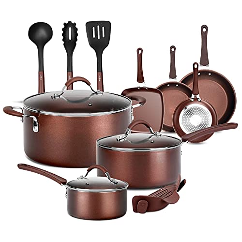 nutrichefkitchen 21-piece nonstick cookware set-ptfe/pfoa/pfos free heat  resistant lacquer kitchen ware pots