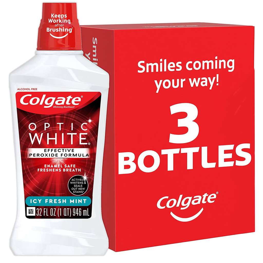 Colgate Optic White Whitening Mouthwash 32-oz. Bottle 3-Pack for $18 ...