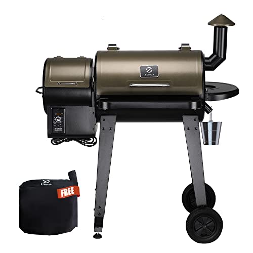 Z GRILLS Wood Pellet Grill Smoker with Rain Cover, 459 sq in Cooking Area for Outdoor BBQ, Smoke