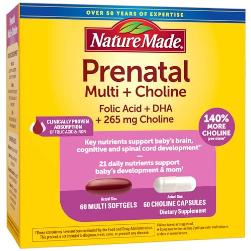 Nature Made Prenatal Vitamin Softgels + Choline Capsules, Folic Acid