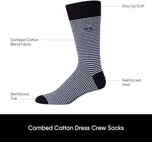 Calvin Klein Men's Dress Socks - Lightweight Cotton Blend Crew Socks (8 ...