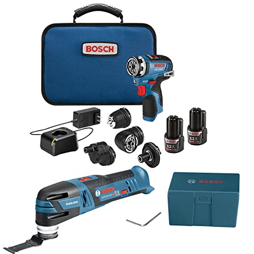 BOSCH GXL18V-496B22 18V 4-Tool Combo Kit with Compact Tough 1/2 In.  Drill/Driver, Two-In-One 1/4 In. and 1/2 In. Bit/Socket Impact Driver,  Compact