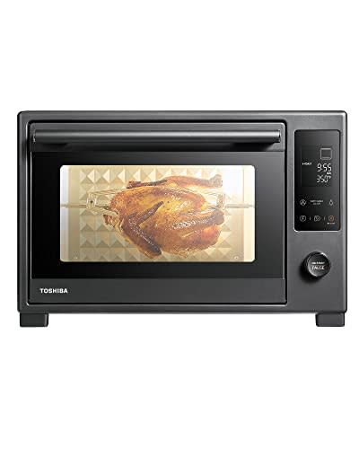 TOSHIBA AC25CEW-SS Large 6-Slice Convection Toaster Oven Countertop,  10-In-One with Toast, Pizza and Rotisserie, 1500W, Stainless Steel,  Includes 6