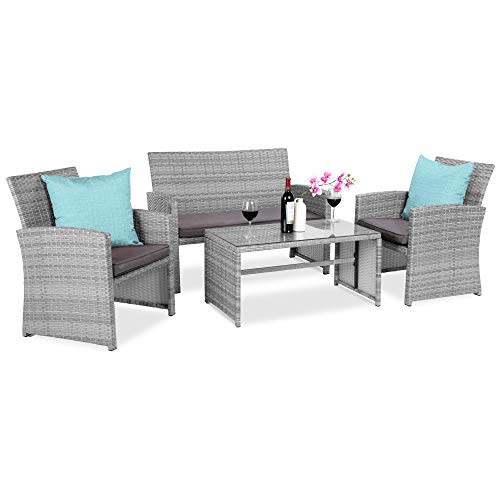 Best Choice Products 4Piece Wicker Patio Conversation Furniture Set w/ 4 Seats, Tempered Glass