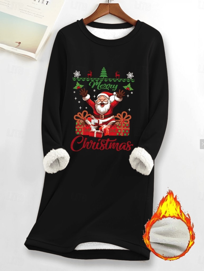 Women's Christmas Sherpa Cuff Pullover Sweatshirt Dress for $15 + free shipping